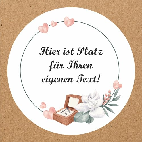 INDIGOS UG - Aufkleber selbst gestalten Hochzeit - Eheringe - Wunschtext - 54 Stück - 30mm - personalisierte Geschenke - Etiketten selbstklebend - Dekoration und Verpackung für Hochzeitsgeschenke