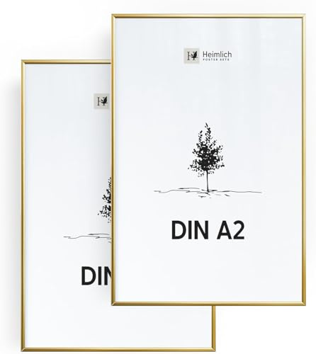 Heimlich Fotorahmen aus Aluminium – DIN A2 42 x 59,4 cm, Gold, 2er-Pack | Heimlich® – Stabiler Bilderrahmen Aus Metall – Mittelgroße Poster-Druckrahmen – Nur Wandhalterung