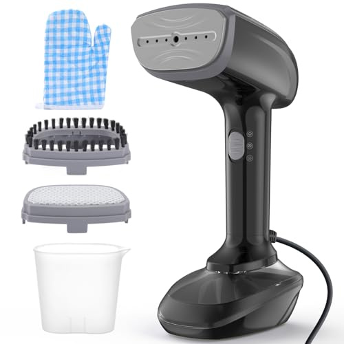 Potente vaporizzatore portatile per tessuti, 1800 W, piastra a riscaldamento rapido in ceramica, stiratura e rimozione pieghe 2 in 1, ugello a vapore, spazzola per pelucchi, nero, solo per US 120 V