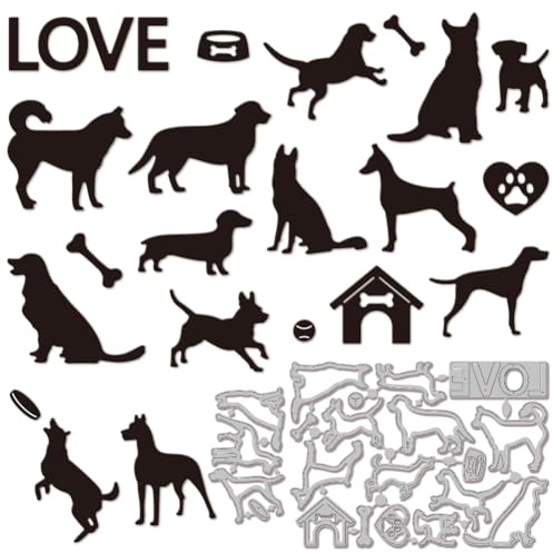 GLOBLELAND Hunde Welpen Metall Stanzschablone Süße Tiere Papierpräge Stanzschablonen Set Stanzformen für Kartenherstellung DIY Papier Scrapbooking Handgefertigtes Fotoalbum