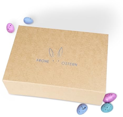 Verpackungswelt Oster Geschenk-Karton mit Deckel | | Geschenk-Box zu Ostern mit Magnet-Verschluss | Perfekt für Oster-Geschenke | Geschenk-Verpackung in Braun mit Osterhasen-Motiv