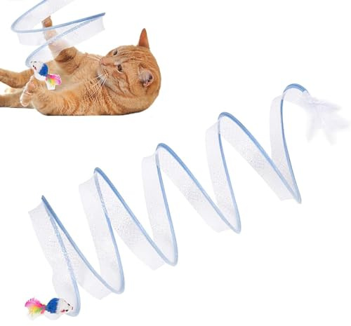 Self-Play Cat Hunting Spiral Tunnel Toy, Selbstspielendes Katzenspielzeug mit Spiraltunnel, Faltbarer Katzentunnel S Katzen Tunnel mit Federspielzeug, Katzenspielzeug Interaktives für Katzen (Blau)