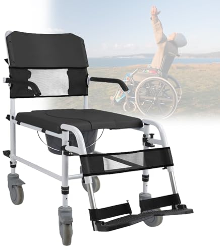 Toilettenstuhl Für Senioren Mit Rollen, Multifunktionaler Duschstuhl Mit Armlehne Und Rückenlehne, Dusch Toilettenstuhl Fahrbar Mit Herausnehmbarer Eimer, Toilettenrollstuhl Für Senioren Schwangere