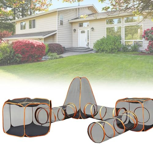 Spdazzleburst Katzengehege für draußen mit Katzentunnel, 6-in-1-Tunnelzelt für Katzen und Hunde, faltbares Katzenhaus für drinnen und draußen – Haustierzelt für Kaninchen, Frettchen und Kleintiere