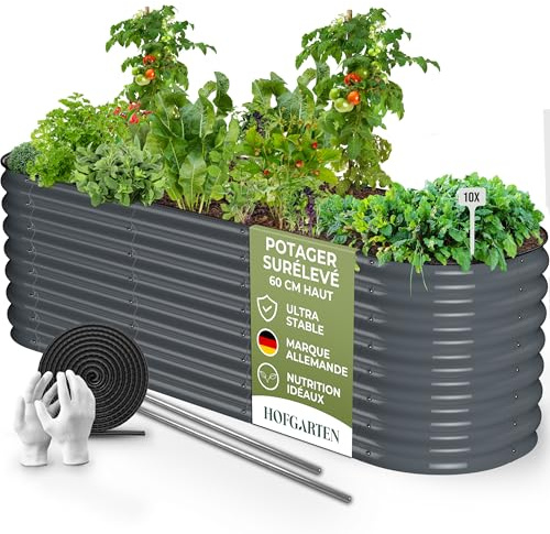 HOFGARTEN Hochbeet Metall 200x60x60 cm, 6-in-1 Bausatz, Anthrazit | Rückenfreundlich & langlebig, bodenoffen, Zn-Al-Mg-Stahl, formstabil bei voller Erdlast, hoher Korrosionsschutz