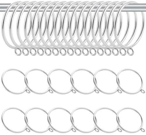 AHAQU 50 Pack Metal Curtain Rings, 55mm Internal Diameter Curtain Pole Rings with Fixed Eyelets, Smooth Glider Curtains Rail Hanging Ring, Heavy Duty Drapery Ring- Silver