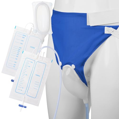Bolsa de orinal portátil a prueba de fugas antirreflujo con catéter de orina de silicona reutilizable (2000 ml y 1000 ml), colector de orina externo portátil, máxima comodidad para hombres mayores