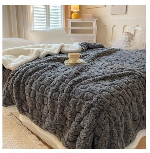 REIFOR Decke Wohndecke Kuscheldecken Fleece-Überwurfdecke, Weiche Decke Mit Herzmuster, Warme, Gemütliche Winterdecken, Plüsch Decke Kuschelig Sofa(Dark g,200x230cm)