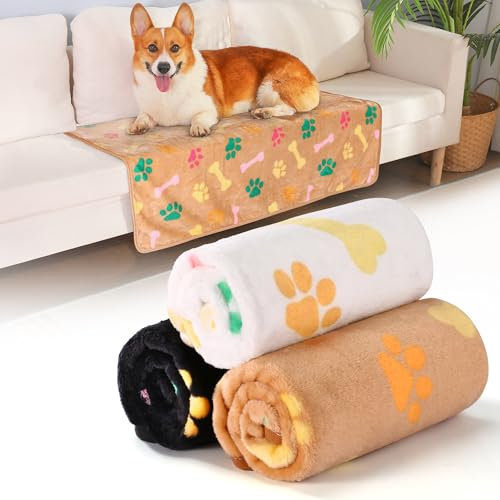 HezzLuv 3 Hundedecken, waschbare, weiche Fleece-Decken für Hunde und Katzen, atmungsaktiv, für Sofa, Betten und Autositze, 52 x 76 cm