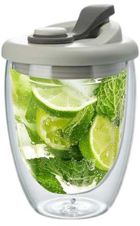 Taza de café de vidrio de doble pared, tazas para beber con aislamiento de vidrio de 350 ml | Tazas de leche helada con tapa a prueba de fugas para café, té, jugo, leche, café con leche y postre