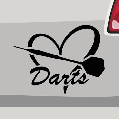 Stickerfreaks Aufkleber - Herz Darts Schrift Sport Pfeil - Sticker, Folienaukleber für Auto, Motorrad, Fahrrad, Laptop, LKW (12x9cm | Schwarz)