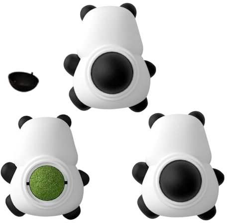 zwxqe Katzenminze-Bälle, Katzen-Leckerli-Ball, drehbarer Katzenminze-Snack-Ball, Katzenminze-Rollerball-Spielzeug, Panda-förmiger Katzenminze-Ball, essbarer Katzenminze-Lecker-Ball,