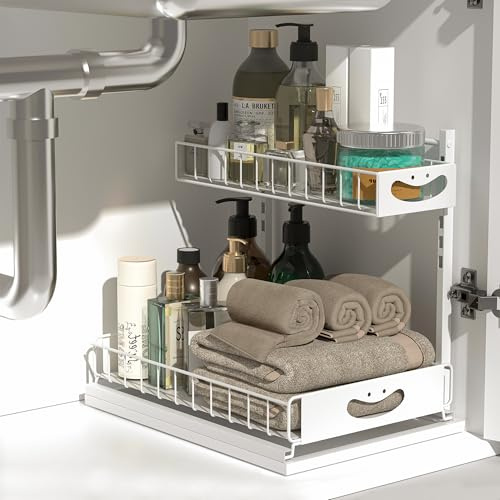 Organiseur à 2 niveaux sous évier, organiseur de placard coulissant en hauteur réglable, organiseurs et rangement de salle de bain, organisateur d'armoire, organisateur d'armoire de salle de bain