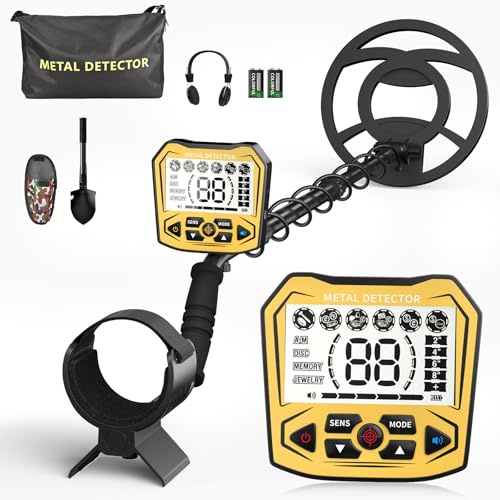 HIUYRFS Détecteur de métaux Haute précision, Longueur réglable de 113-141 cm, 5 Modes, détecteur de métaux Professionnel avec écran LCD, Bobine de Recherche étanche IP68