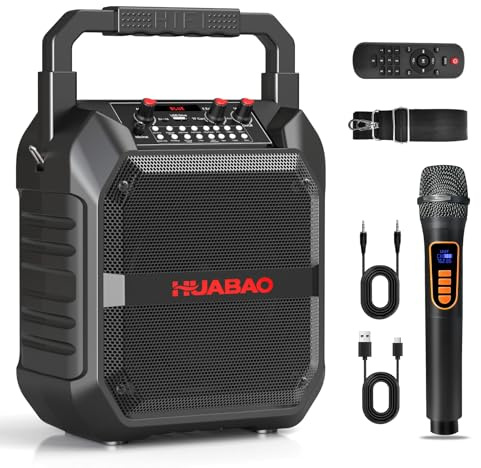 HUABAO Máquina de karaoke con micrófono inalámbrico, altavoz Bluetooth portátil para adultos y niños, sistema PA con control remoto, tarjeta TF, USB, FM, AUX para fiestas, hogar y exteriores
