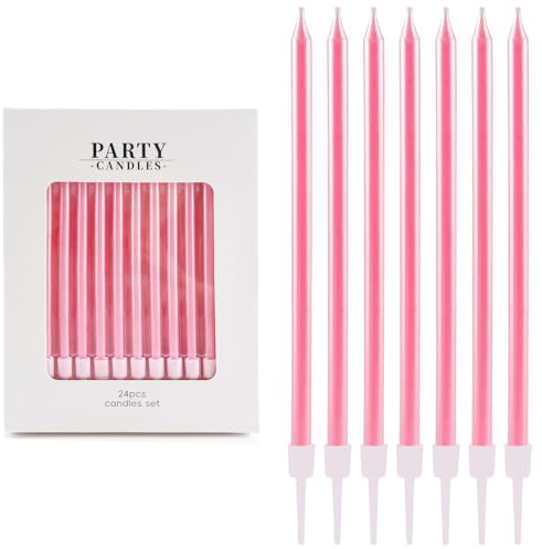 24 Stück Geburtstagskerzen - Metallic Perlmuttpulver, mit Ständer - Tortendeko, Elegante Partydekoration für Erwachsene & Kinder