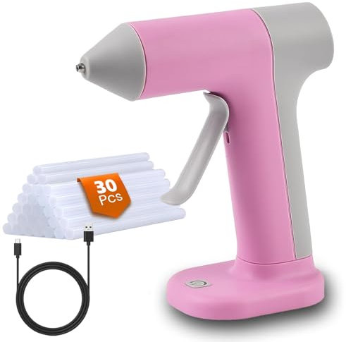 XhuangTech Pistola per colla a caldo, senza fili, con bastoncini di colla (7 x 150 mm), 2000 mAh, ricaricabile tramite USB, mini pistola per colla a caldo, kit per artigianato, tessuto, pietra