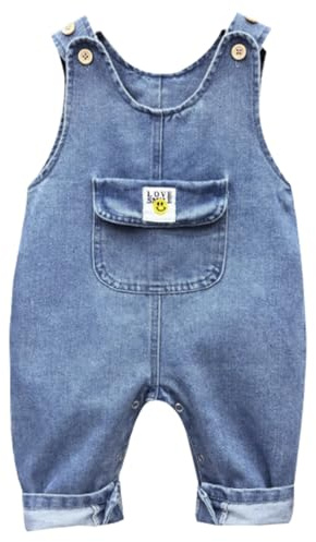 ACMEDE Salopette Bambino Bimbo Overalls Tutina di Jeans Tuta Senza Maniche in Denim Blu Pagliaccetto Rompers Neonato Bebé Salopette da Lavoro Jumpsuit Pantaloni per Bambine 0-3 Anni