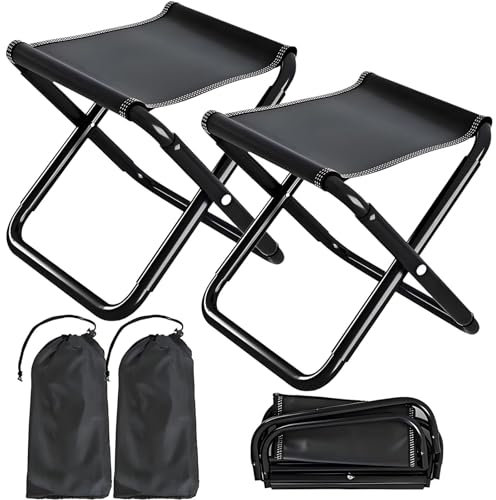 ClcIosis 2 sgabelli pieghevoli, pieghevoli, da campeggio, pieghevoli, per viaggi, escursioni, giardino, pesca, barbecue, spiaggia, con sacchetto di immagazzinaggio (nero)