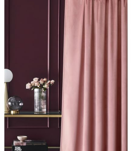 ROOM99 Samtvorhang Vorhang mit goldenen Ösen Charmy 140 x 260 cm Breite x Höhe Schiebegardinen Curtain Wohnzimmer Schlafzimmer Samt Velours Rosa, 1 Stück