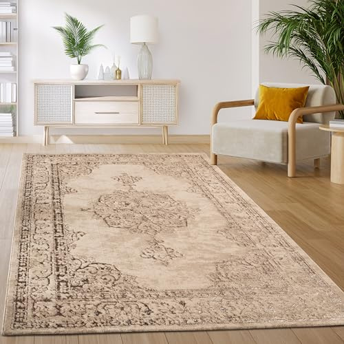 Paco Home Carpet Living Room Bedroom Short Pile Vintage Oriental Abstract Pattern Modern Beige, Size:200x280 cm