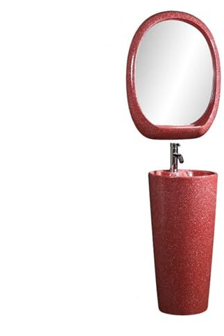 CAFIEDR Lavabo sur Colonne de Salle de Bain Lavabo sur Colonne avec Trou de trop-Plein, lavabo sur Colonne coloré Moderne, lavabo de Salle de Bain sur Pied, lavabo Colonne en cér(Rouge B)