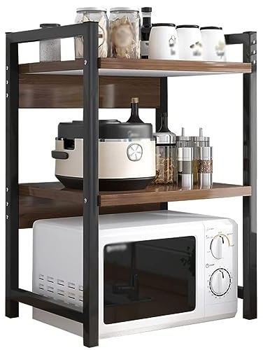 Estante para horno microondas con marco de metal, soporte multifuncional para encimera, estante de panadero y organizador de almacenamiento para cocina, diseño de ahorro de espacio, duradero y