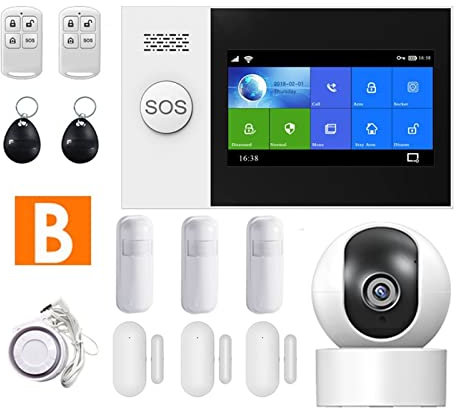 Kit Alarma Casa, Ys pg107 Tuya Security System System Kit SmartLife App Control con la cámara IP Detector de movimiento de marcación automática WIFI GSM Home Smart Alarm(B 15000MAH)