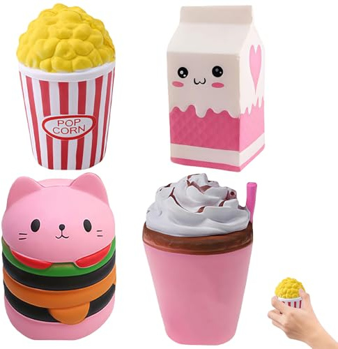 4 pezzi Squeeze Toy, Squishies Squishy XXL Gatto Amburgo Simulazione Anti Stress Giocattolo Squishy Grande Squishys Kawaii Squishies Stress Relief Giocattoli per Festa Regalo