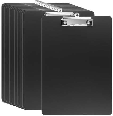 HAKZEON Lot de 16 planchettes à pince A4 en plastique avec trou de suspension, pinces à clip à profil bas pour l'organisation du bureau et de la maison (noir)
