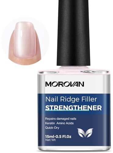 Morovan Nail Strengthener: Nail Care Ridge Filling Strengthener Nail Hardener Nail Varnish Nail Strengthener for Damaged Nails Smoothing Base Coat 15ml (Pink)