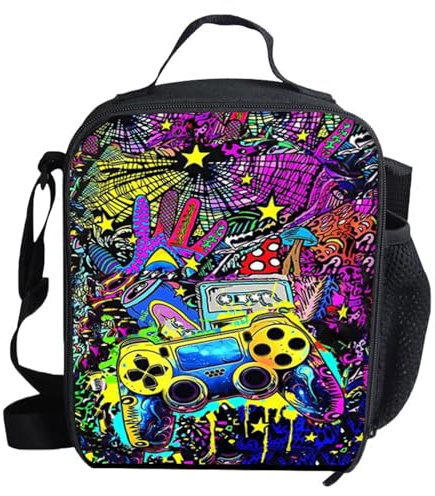 EDLMKM Lunch Box for Kids, Gamer Lunch Box for Boys, Kids Game Lunchbag, Insulated Lunchbox for Boys Girls, Portable Meal Tote Kit, Reusable Snack Boxes Meal Prep Bag for Toddlers Teens