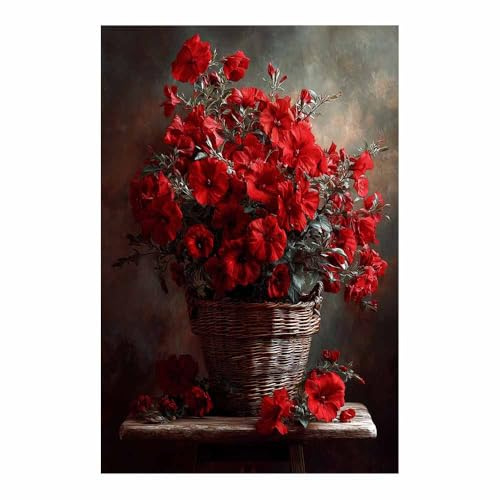 HUYEEI Pintura De Flores Geranio pintura decorativa, Adecuado para sala de estar, baño, sala de estar, dormitorio.（rojo29-60x90cm Sin marco