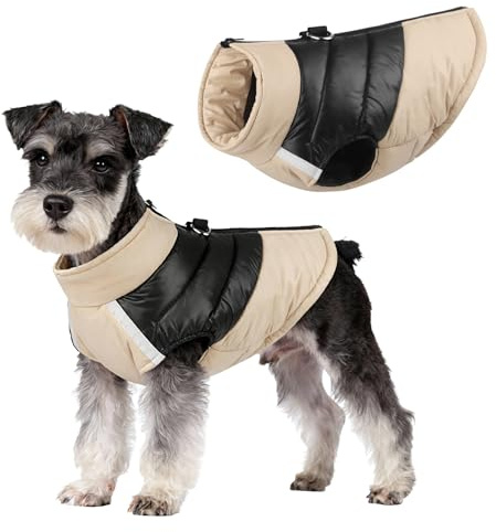 Hundejacke für Kleine Mittelgroße Hunde, Winter Warmer Hundemantel mit Double-D-Ring, Welpen Hunde Winddichte Outdoor Skifahren Mantel Jacke Weste Bekleidung (Khaki, S)