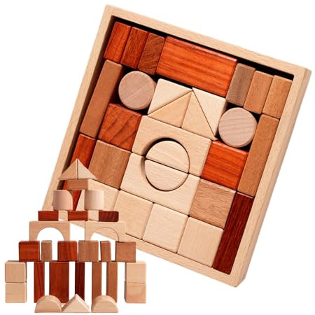 Wezalget Holzbausteine Set | Sinnesaktivitaten Für Babys Und Kleinkinder - Kleinkinder BAU Und Stapelspielzeug,Für Vorschulspiele Babyspiel Kindergarten Klassenzimmer