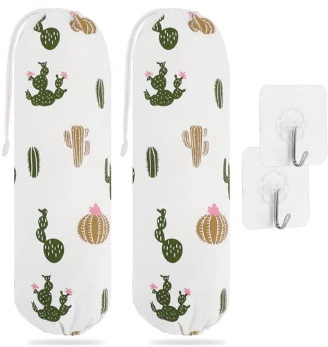 2-Pcs Plastic Bag Holder, Carrier Bag Storage, Hanging Carrier Bag Holder, Storage Bag Holder with Drawstring, Washable Foldable Grocery Bag Dispenser, Wall Mount for Home Office Kitchen Warehouse