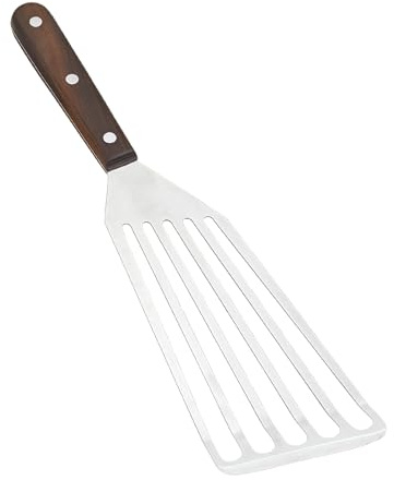 Fish Spatula Wide Slot, Premium Stainless Steel with Wood Handle for Flipping Fish, Eggs, Pancakes & Burgers (Large)