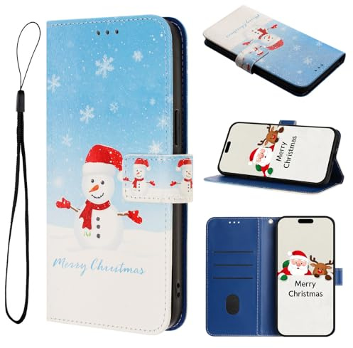 WOWUDI Funda para Moto G22 4G / E32S / E22S 4G Tipo Libro Cartera de Cuero PU con Tarjetero Cierre magnético Soporte Correa de muñeca protección Completa antigolpes con diseño navideño -XHXR