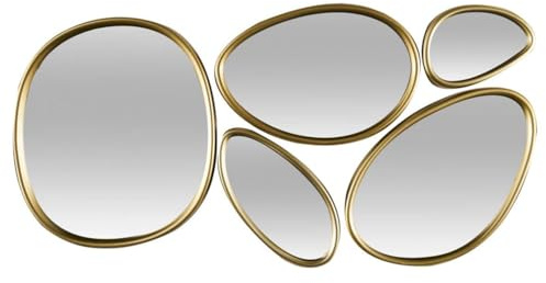HowHomely Set di 5 specchi da parete, organici, decorazione da parete, specchio dorato, moderno, stile boho, per soggiorno, camera da letto, corridoio, guardaroba
