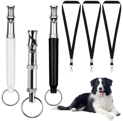 SORAYUXI 3 Stück Hundepfeife Rütter Rückruf, Hundepfeife Hochfrequenz Lautlos, Erziehungshilfen für Hunde Pfeifen, Einstellbar Rostfreier Stahl Hundetraining Hundepfeifen, mit Lanyard Hundpfeife