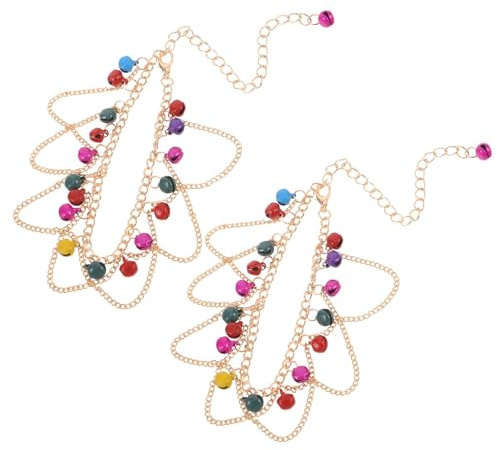 LIFKOME 2 Pièces Bracelet de Cheville Bohème avec Cloches Colorées et Pampilles Accessoires Danseuse Orientale pour Femmes Chaîne Confortable pour Costumes de Danse et Plage Lot