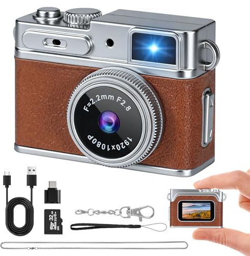 Mini Keychain Camera - 1080P HD Mini Retro Digital Camera,Retro Compact Tiny with 32GB SD Card,0.96 HD Display, Portable Pocket Video Recorder for Photo Video Travel Recording