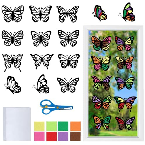 DTXYBC Schmetterling Bastelset, 12 Stück Fensterbilder Frühling Bastelset, Fensterbilder Schmetterlinge, DIY Frühlingsdeko Fensterbilder für Mädchen Jungen Frühling Geschenk