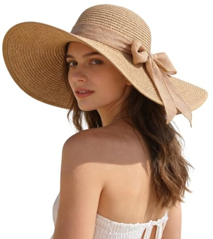 LHHMZ Chapeau de Paille à Large Bord pour Femmes, Chapeaux de Plage Pliables et compacts pour l'été