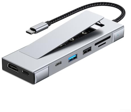 Hub USB-C Con 10Gbps M.2 SSD Enclosure Docking Station Per Espansione Disco Rigido Esterno, Cassa In Lega Di Alluminio, Grigio