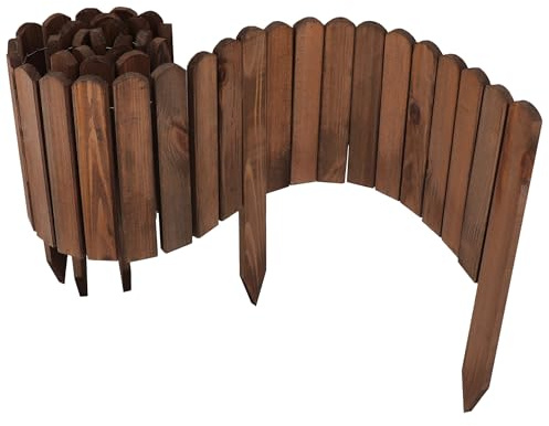 Aquagart Holz Rollzaun Beeteinfassung für klare Beet-& Rasenabgrenzungen I Flexible Beetumrandung für runde & eckige Formen I Rasenkante für Wege, Gartenflächen & Deko (Braun, 10cm)