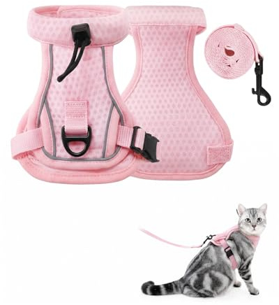 Luxorium Pettorina per Gatti Antifuga S Rosa con Guinzaglio 1,4 m, Pettorina Regolabile in Rete Traspirante Riflettente per Gattini e Gatti Adulti per Passeggiate e Uscite all’Aperto
