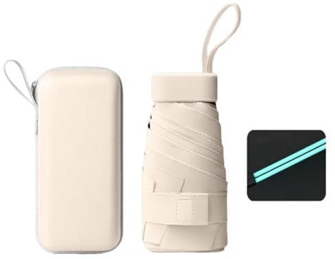 Xnuiasqe Mini Ombrello Pieghevole UPF50+ Piccolo Ombrello Ombrello Tasca Ombrello da Viaggio per la Borsa con Beige di