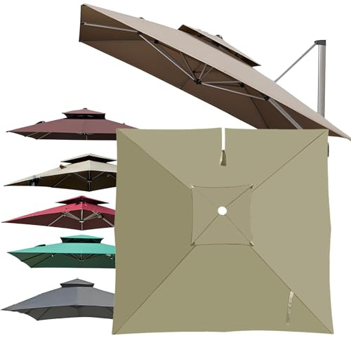 Telo Di Ricambio Per Ombrellone Da Giardino Quadrato Decentrato 3x3.0M 8 Stecche, Copertura Di Ricambio Per Ombrellones Da Esterno(Light Khaki 1 Tier)