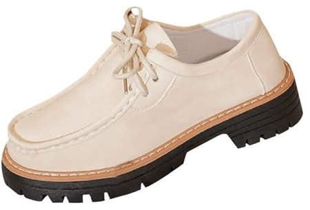 Tjocka snörningsskor för kvinnor, ledig mockakänsla, Oxford träningsskor, lätta plattformsskor, mockasiner skor för damer, BEIgE, 39.5 EU